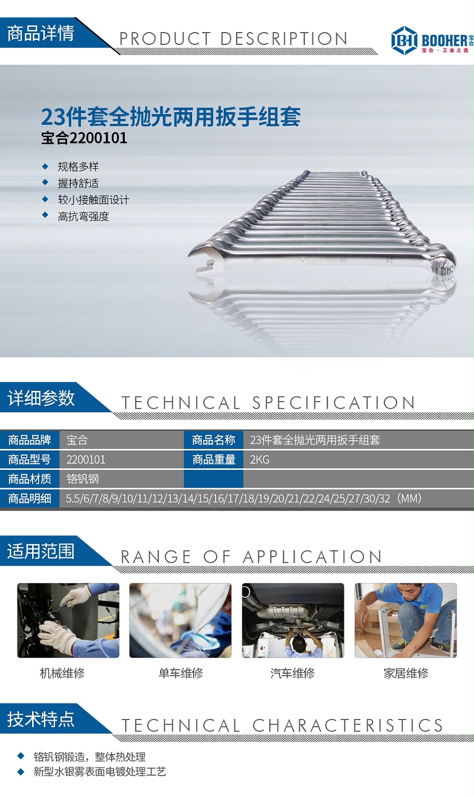 寶合2200101--23件套全拋光兩用扳手組套_01