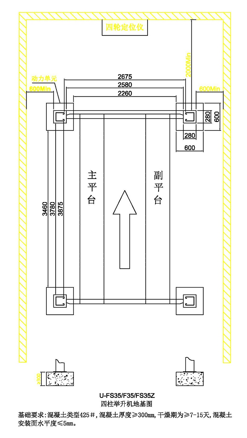 優(yōu)耐特U-FS35&F35&FS35Z-四柱舉升機(jī)地基圖