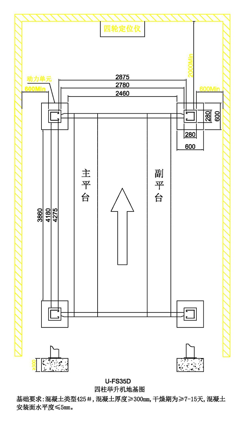 優(yōu)耐特U-FS35D-四柱舉升機(jī)地基圖