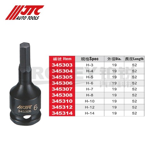 JTC345303 3/8英寸 氣動(dòng)六角凸套筒 H3