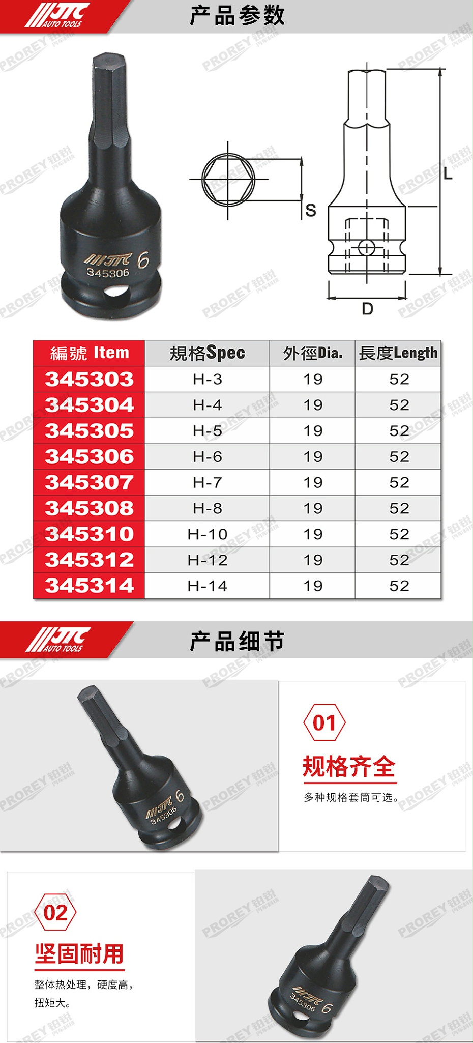 GW-130035409-JTC345303-3-8英寸 氣動六角凸套筒 H3-2